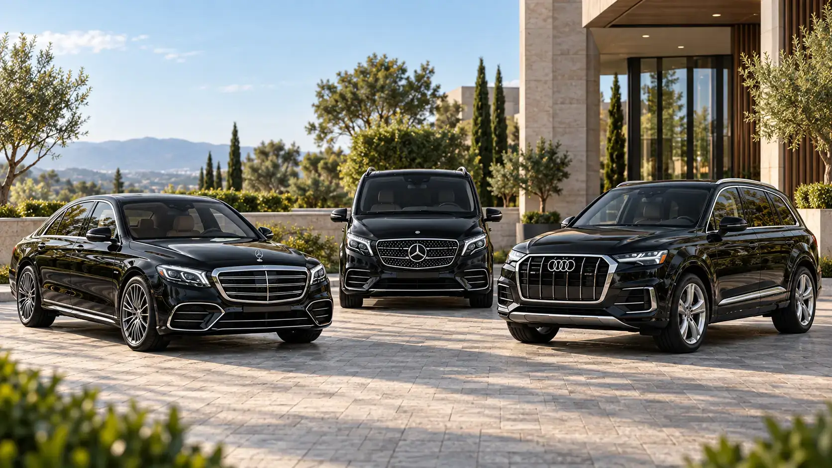 Luxury chauffeur vehicles for Chauffeur Cars Brisbane, including Mercedes-Benz and Audi